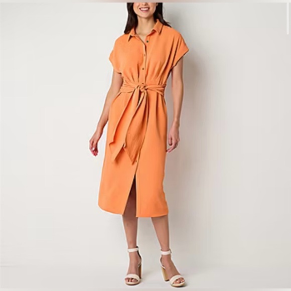 NWT Worthington Orange Tie Waist Dress - Picture 4 of 5